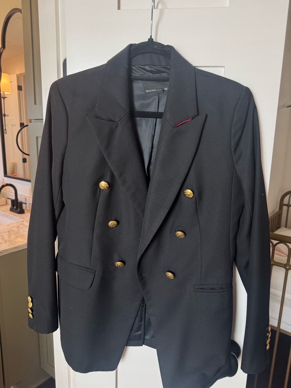 Banana Republic Black Double-Breasted Blazer with Gold Buttons
